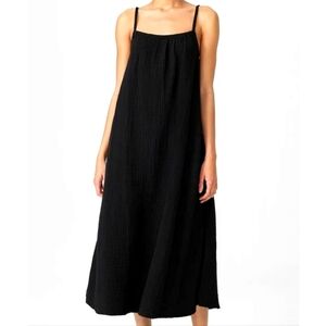 Eileen Fisher CRS Back Rayon Flare Stretch Crepe Black Slip On Dress  Small Nwt